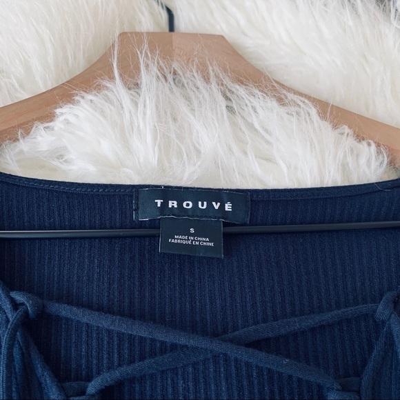 ROUVE Navy LaceUp Tie Bodysuit Stretch Ribbed Navy S - Picture 5 of 8